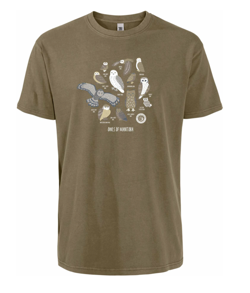 Owls of Manitoba T-Shirt (Adult) Khaki Green